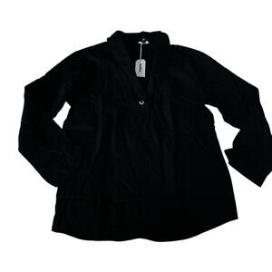 Ouku Women's Black Linen Blend Button Front Blouse - L